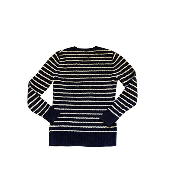J.Crew Navy & Cream Striped Linen-Cotton Sweater XS Preppy Coastal Nauticalcore - Picture 3 of 8